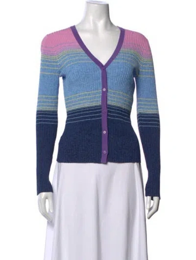 Pre-owned Staud Striped V-neck Sweater In Blue