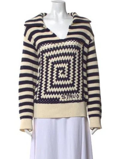 Pre-owned Staud Striped V-neck Sweater In Blue
