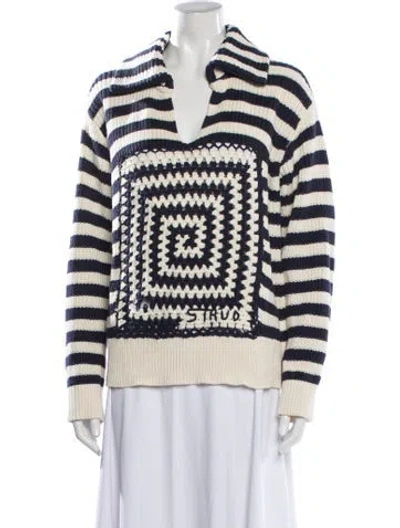 Pre-owned Staud Striped V-neck Sweater In Blue/neutrals