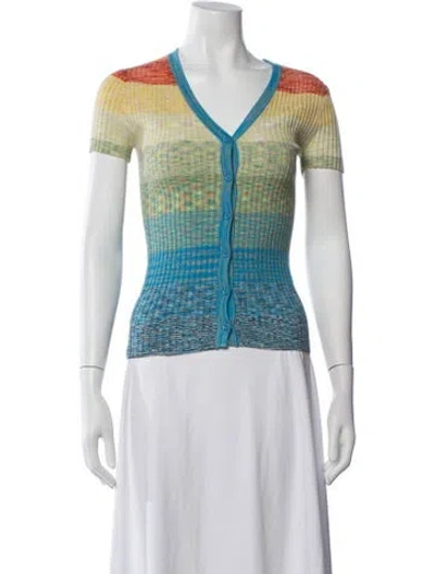 Pre-owned Staud Striped V-neck Sweater In Blue/yellow