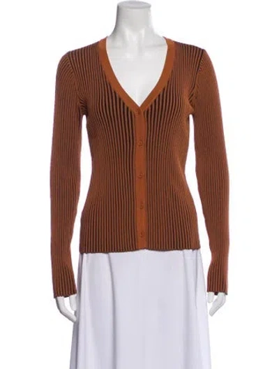 Pre-owned Staud Striped V-neck Sweater In Brown
