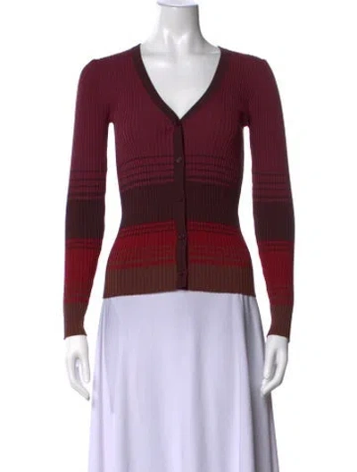 Pre-owned Staud Striped V-neck Sweater In Burgundy
