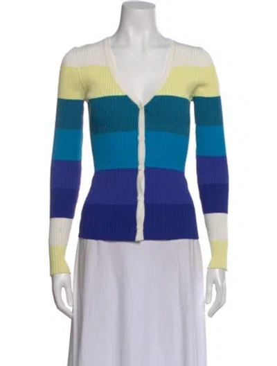 Pre-owned Staud Striped V-neck Sweater In Multi