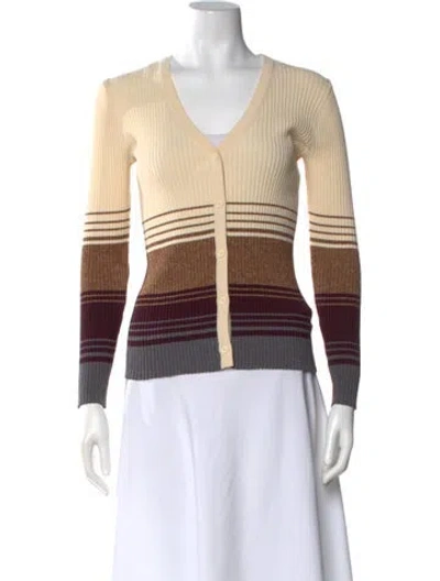 Pre-owned Staud Striped V-neck Sweater In Neutral