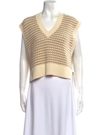 Pre-owned Staud Striped V-neck Sweater In Neutral