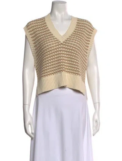 Pre-owned Staud Striped V-neck Sweater In Neutral