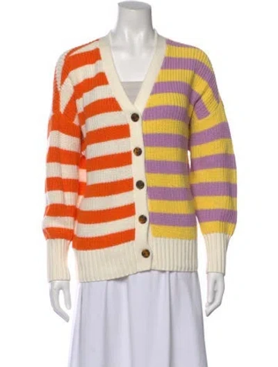Pre-owned Staud Striped V-neck Sweater In Neutral