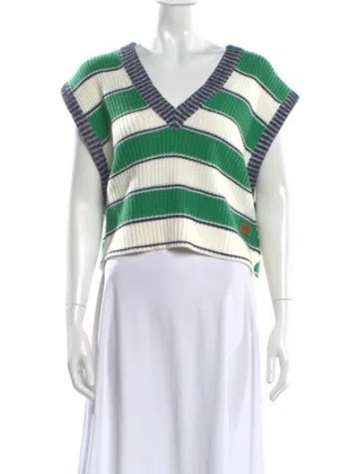 Pre-owned Staud Striped V-neck Sweater In Neutral