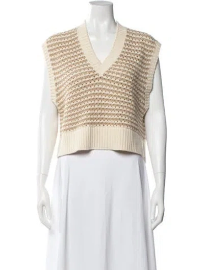 Pre-owned Staud Striped V-neck Sweater In Neutral
