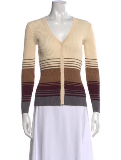 Pre-owned Staud Striped V-neck Sweater In Neutrals