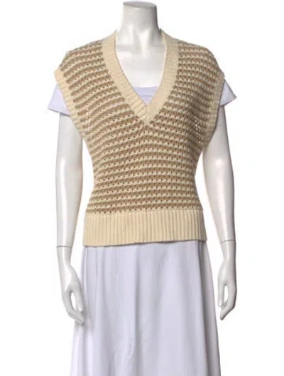 Pre-owned Staud Striped V-neck Sweater In Neutrals