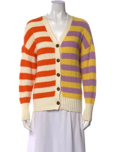 Pre-owned Staud Striped V-neck Sweater In Neutrals