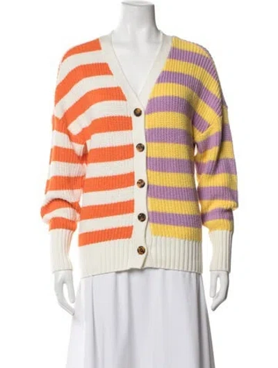 Pre-owned Staud Striped V-neck Sweater In Neutrals