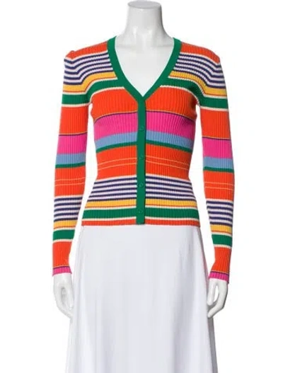 Pre-owned Staud Striped V-neck Sweater In Orange