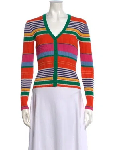 Pre-owned Staud Striped V-neck Sweater In Orange