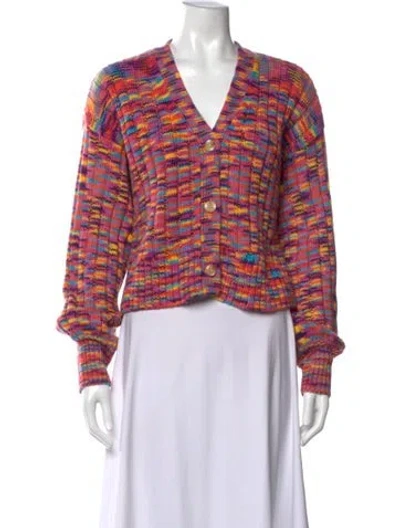 Pre-owned Staud Striped V-neck Sweater In Orange/pink/purple