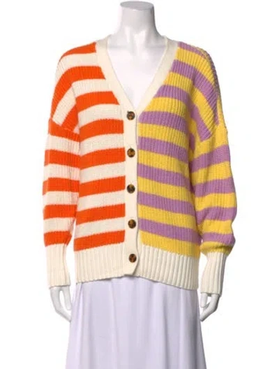 Pre-owned Staud Striped V-neck Sweater In Orange/purple
