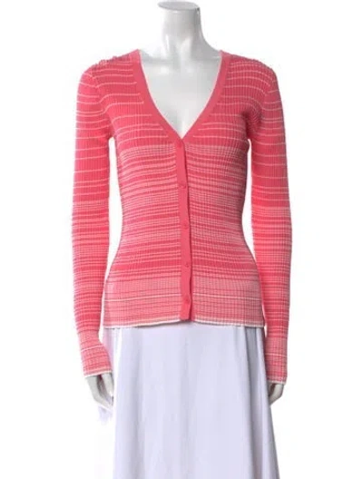 Pre-owned Staud Striped V-neck Sweater In Pink
