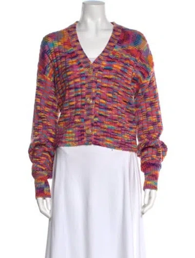 Pre-owned Staud Striped V-neck Sweater In Pink