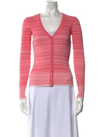 Pre-owned Staud Striped V-neck Sweater In Pink