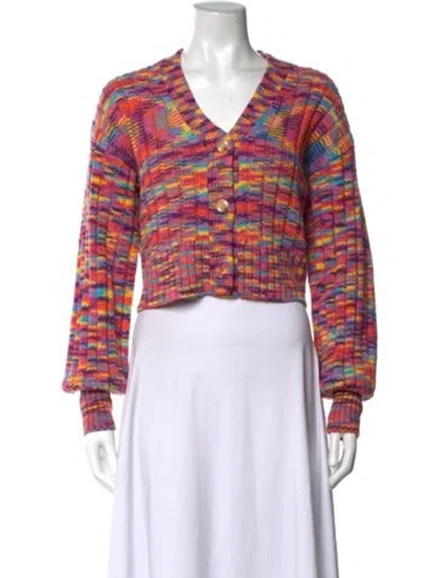 Pre-owned Staud Striped V-neck Sweater In Pink