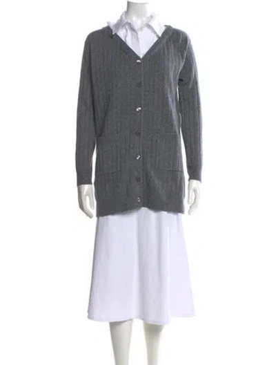 Pre-owned Staud Striped V-neck Sweater W/ Tags In Gray