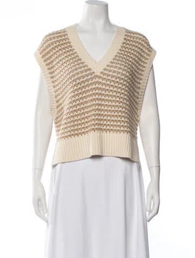 Pre-owned Staud Striped V-neck Sweater W/ Tags In Neutrals