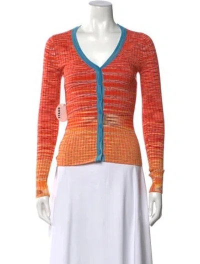 Pre-owned Staud Striped V-neck Sweater W/ Tags In Orange