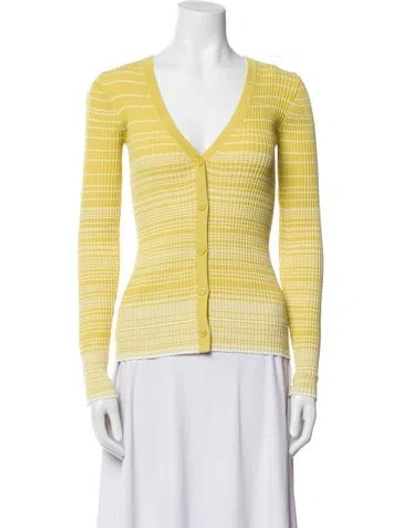 Pre-owned Staud Striped V-neck Sweater In Yellow
