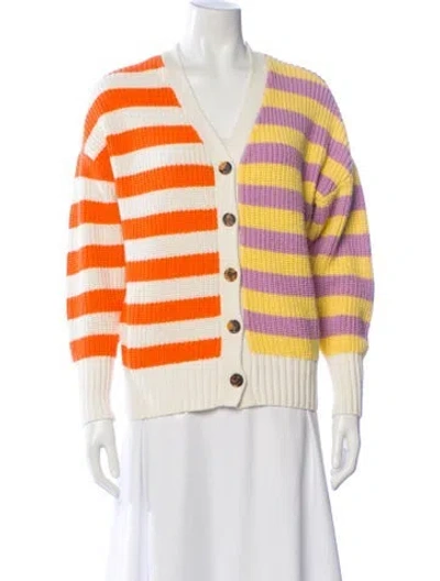 Pre-owned Staud Striped V-neck Sweater In Yellow