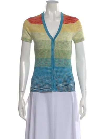 Pre-owned Staud Striped V-neck Sweater In Yellow