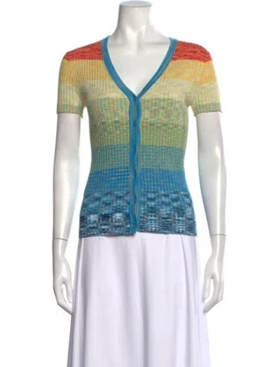 Pre-owned Staud Striped V-neck Sweater In Yellow