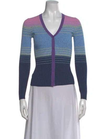Pre-owned Staud Striped V-neck Top In Blue