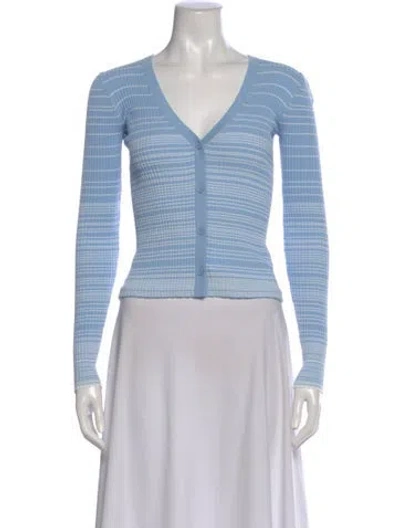 Pre-owned Staud Striped V-neck Top In Blue