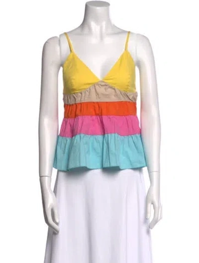 Pre-owned Staud Striped V-neck Top In Multi
