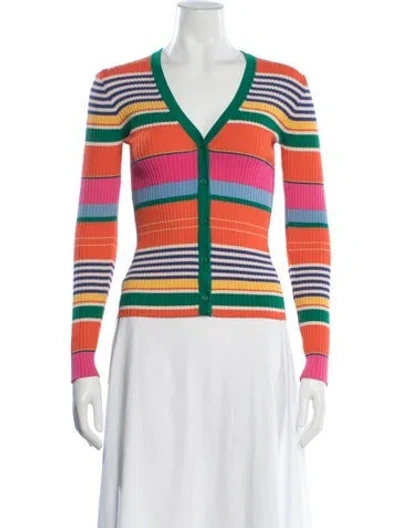 Pre-owned Staud Striped V-neck Top In Orange