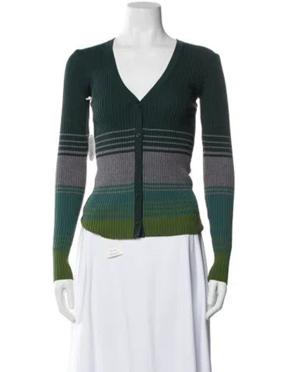 Pre-owned Staud Striped V-neck Top W/ Tags In Green