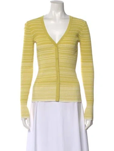 Pre-owned Staud Striped V-neck Top In Yellow