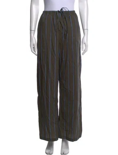 Pre-owned Staud Striped Wide Leg Pants In Green