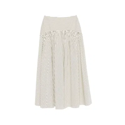 Staud Stripped Panelled Midi Skirt In Neutral