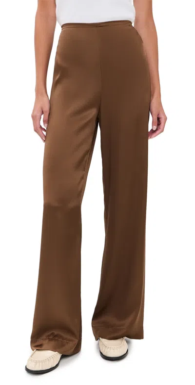 Staud Stroll Silk-blend Wide-leg Pants In Brown