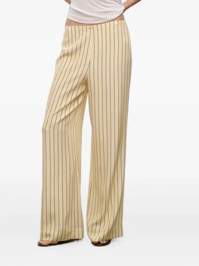 Staud Stroll Stripe-print Silk Trousers In Yellow