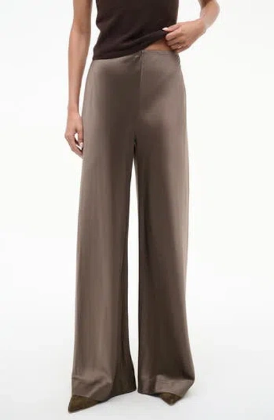 Staud Stroll Wide Leg Stretch Silk Pants In Truffle