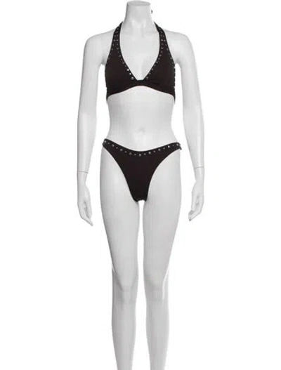 Pre-owned Staud Studded Accents Bikini In Brown