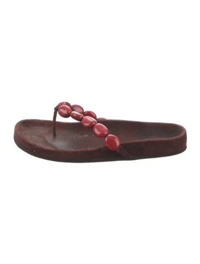 Pre-owned Staud Suede Beaded Accents Slides In Red