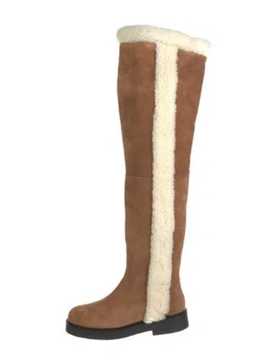 Pre-owned Staud Suede Colorblock Pattern Boots In Brown