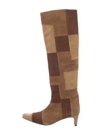 Pre-owned Staud Suede Colorblock Pattern Boots In Brown