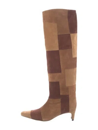 Pre-owned Staud Suede Colorblock Pattern Boots In Brown/neutrals