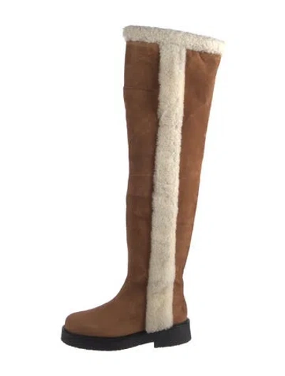 Pre-owned Staud Suede Colorblock Pattern Boots In Neutral