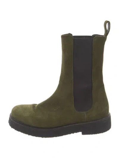 Pre-owned Staud Suede Colorblock Pattern Chelsea Boots In Green